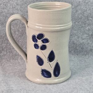 Williamsburg Pottery Hand Thrown Salt Glaze Mug Cup Stein 5in Cobalt Tankard
